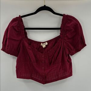 3For$20 Fashion on Earth Deep Red Puff Sleeve Crop Blouse size: Large